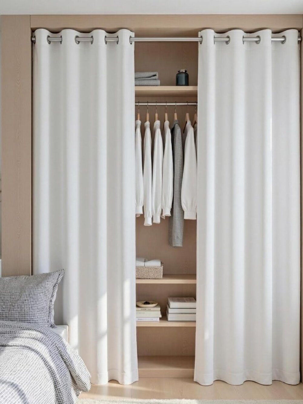 Closet Curtain for Open Closet, Extra 52 Inch Wide 70% Blackout Room Divider Cur